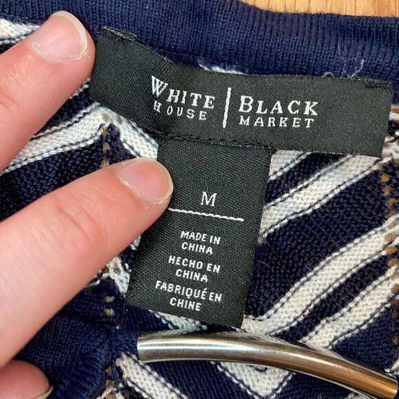 White House Black Market Navy Chevron Sweater Top Tunic Women Medium - Picture 9 of 15